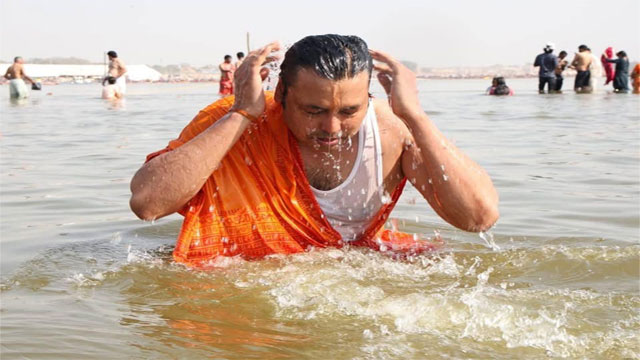 West Tripura MP Biplab Kumar Deb took a holy dip at Maha Kumbh on Feb 15, 2025